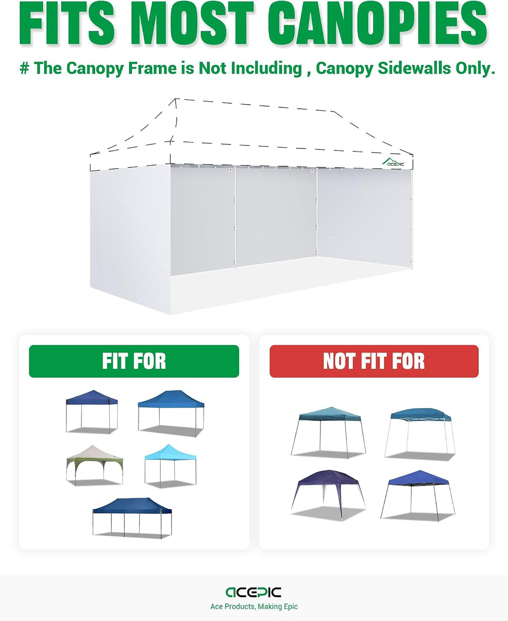 ACEPIC 10x20ft Canopy Sidewalls Only, Black (4PCS, Frame Not Included)