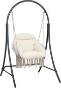 ANOW Outdoor Hanging Hammock Chair with Stand, Natural Macrame Swing Chair