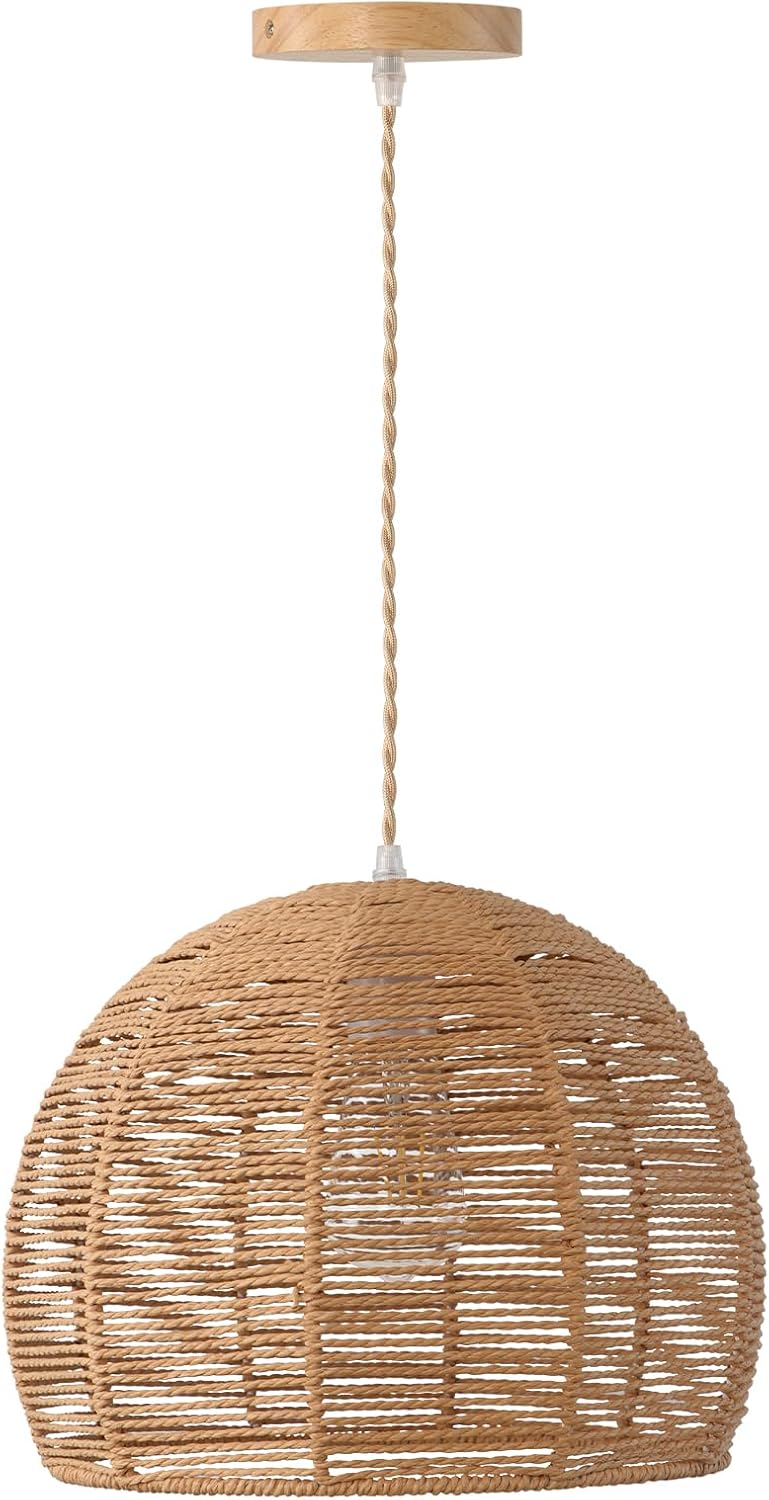 13.38'' woven rattan pendant light, boho chandelier light, view 9