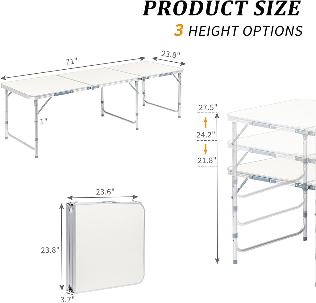 6.0 Ft Folding Portable Camping Table, White