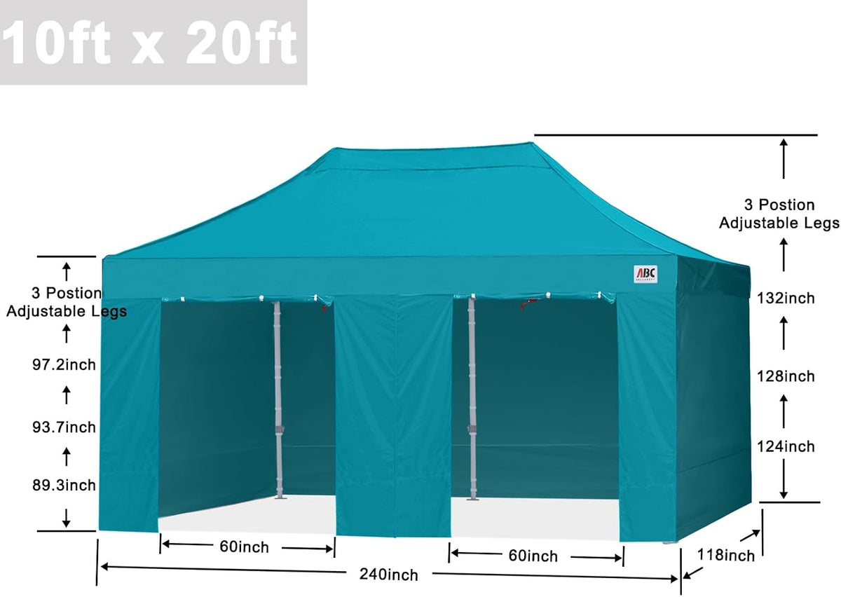 ABCCANOPY Commercial Pop Up Canopy Tent with Sidewalls 10X20,Turquoise