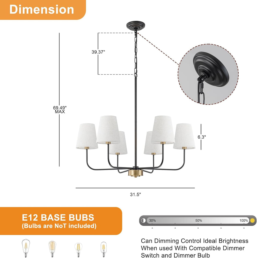 31.5" Dining Room Chandelier with Shades Modern Pendant Lights Kitchen