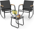 Aiho 3 Piece Rocking Bistro Set, Textilene Patio Chairs for Garden, Black