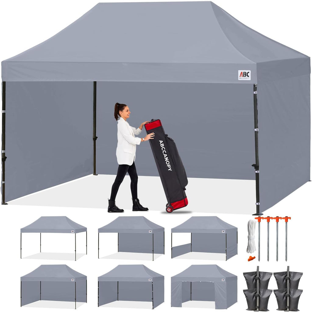 ABCCANOPY Heavy Duty Easy Pop up Canopy Tent with Sidewalls 10x15, Gray