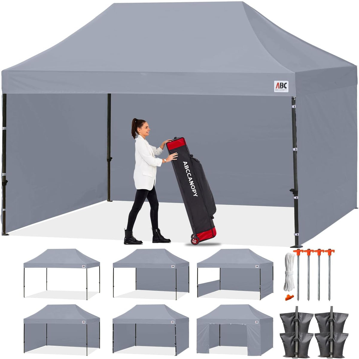 ABCCANOPY Heavy Duty Easy Pop up Canopy Tent with Sidewalls 10x15, Gray