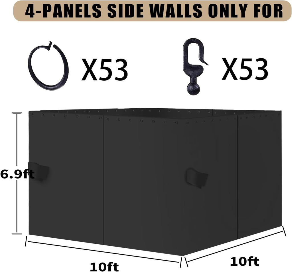 Gazebo Curtain Replacement Universal Privacy Curtain 10'X10'-4Panel-Black