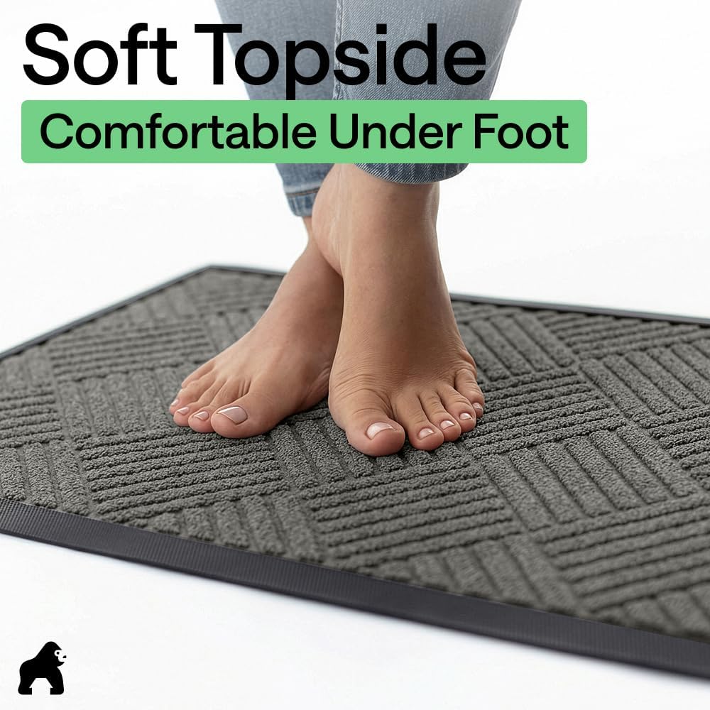 GORILLA GRIP WeatherMAX Door Mat, Indoor Outdoor Use, 35x23, Gray Diamond