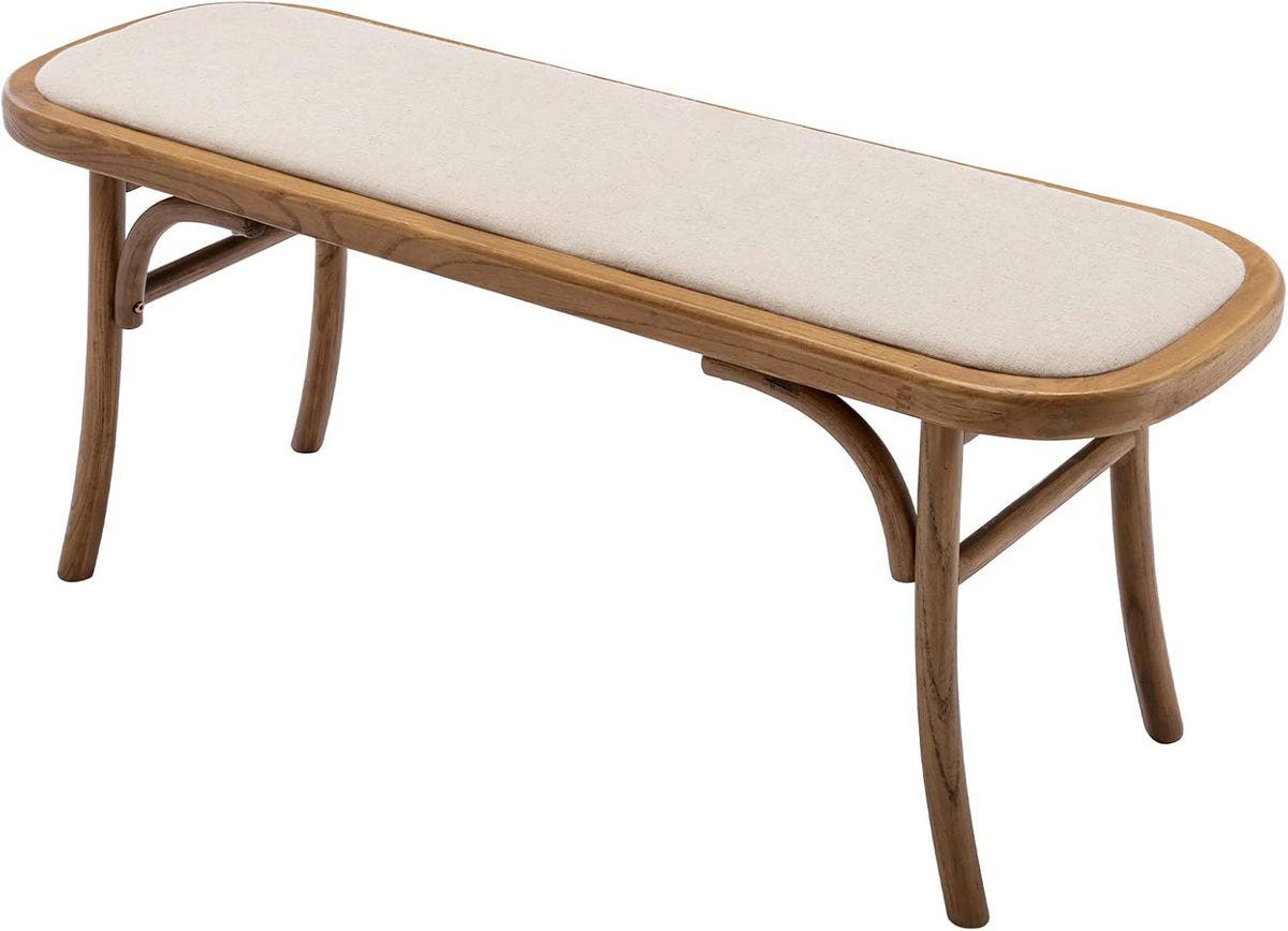 Kmax Upholstered Bench Fabric Entryway Bench Rustic Solid Wood 45 Inch for Living Room/Hallway/Bedroom, Beige