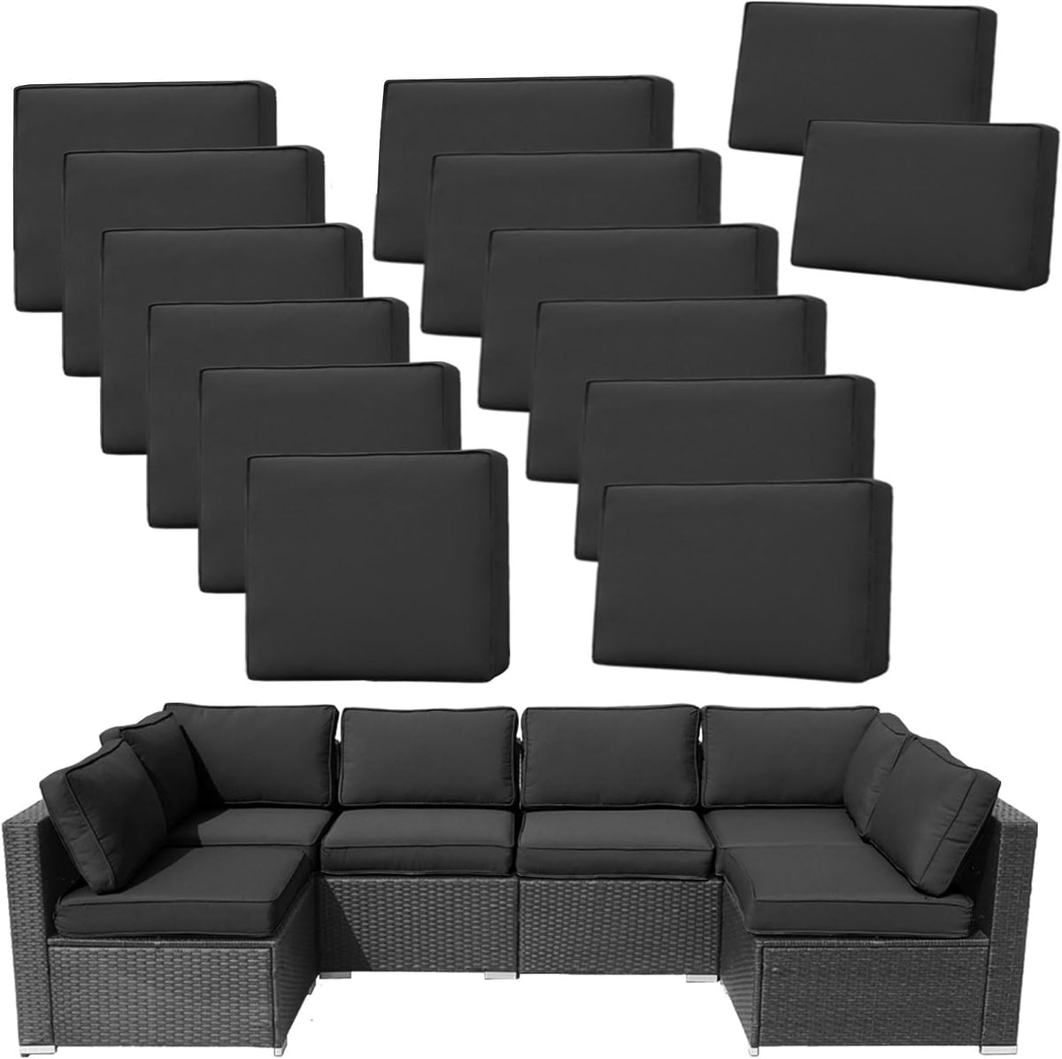 14Pieces Patio Cushion Covers Replacement Outdoor Couch Cushions Covers Splashproof Sofa Slipcovers Set with Zippers,Patio Furniture Protector Cover Only(Black,23.6×23.6×3.35 inches)