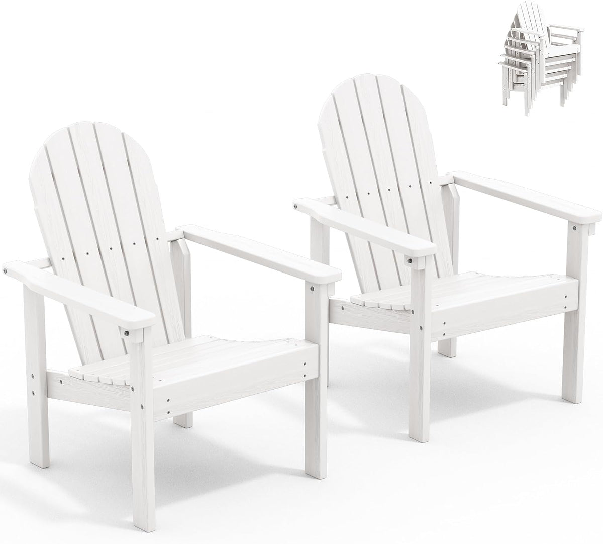 SERWALL HDPE Stackable Adirondack Chairs Set of 2,Space-Saving, White