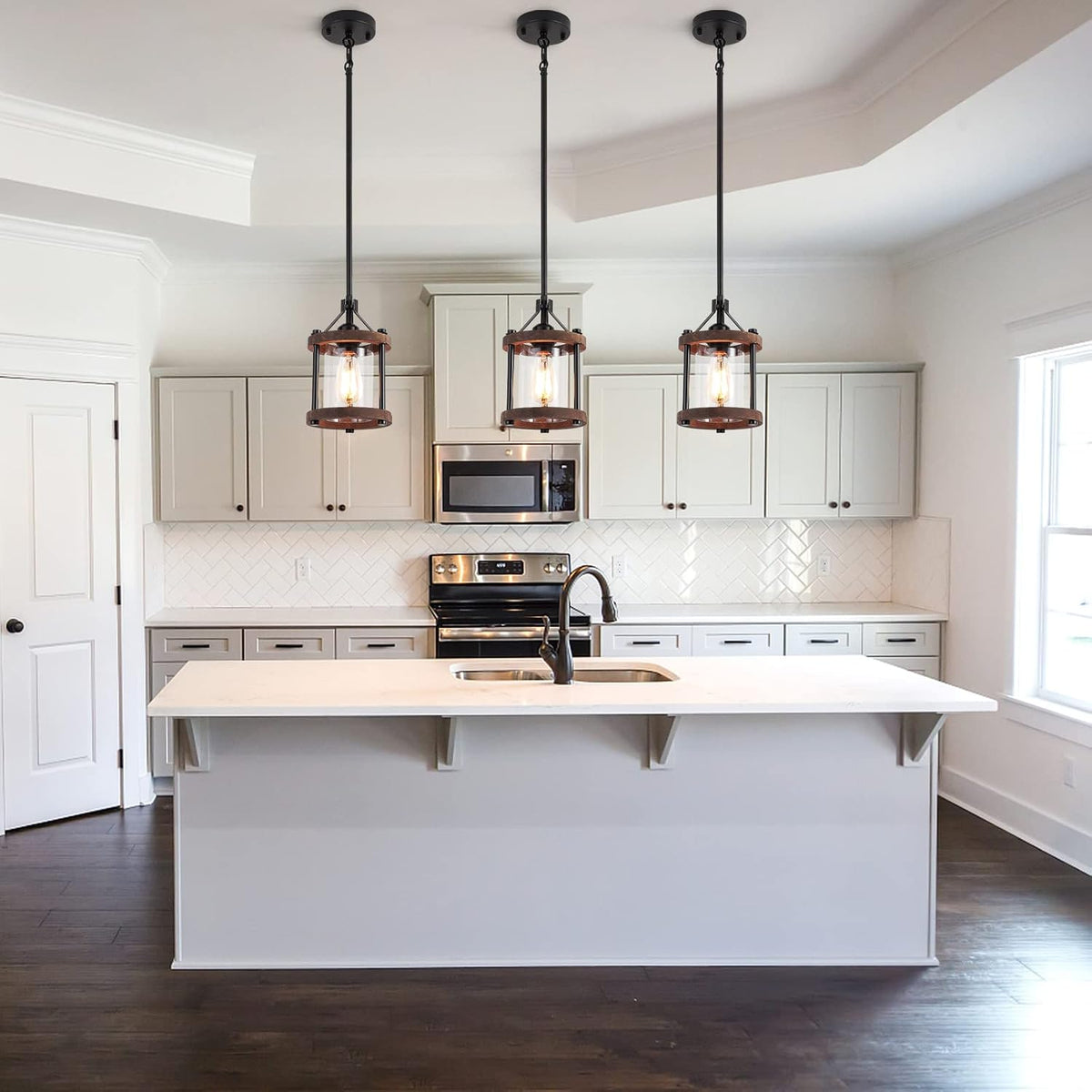 farmhouse pendant light for kitchen island, 1-light rustic shown in use