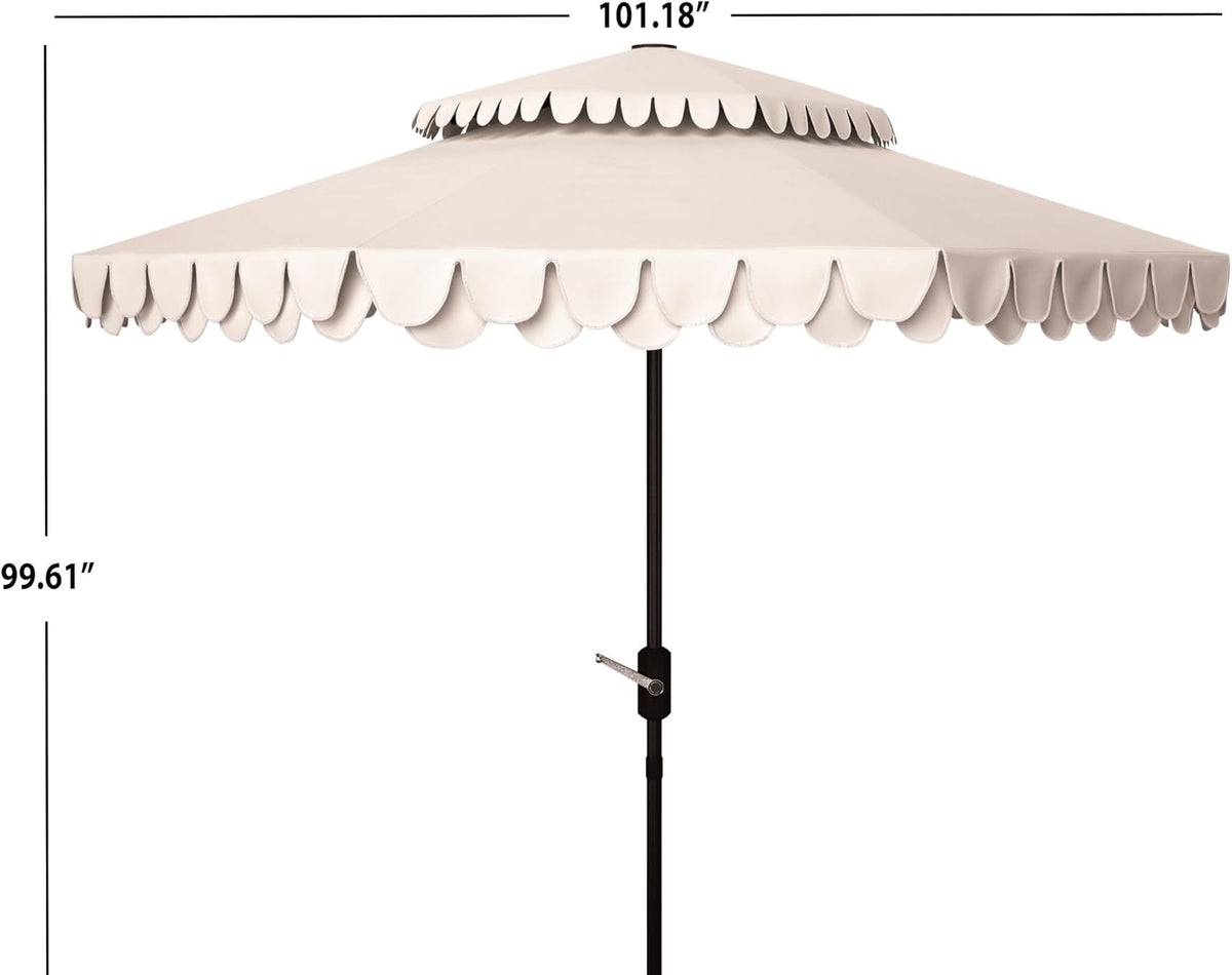 safavieh outdoor valance double-top umbrella, 9-foot beige & showing dimensions