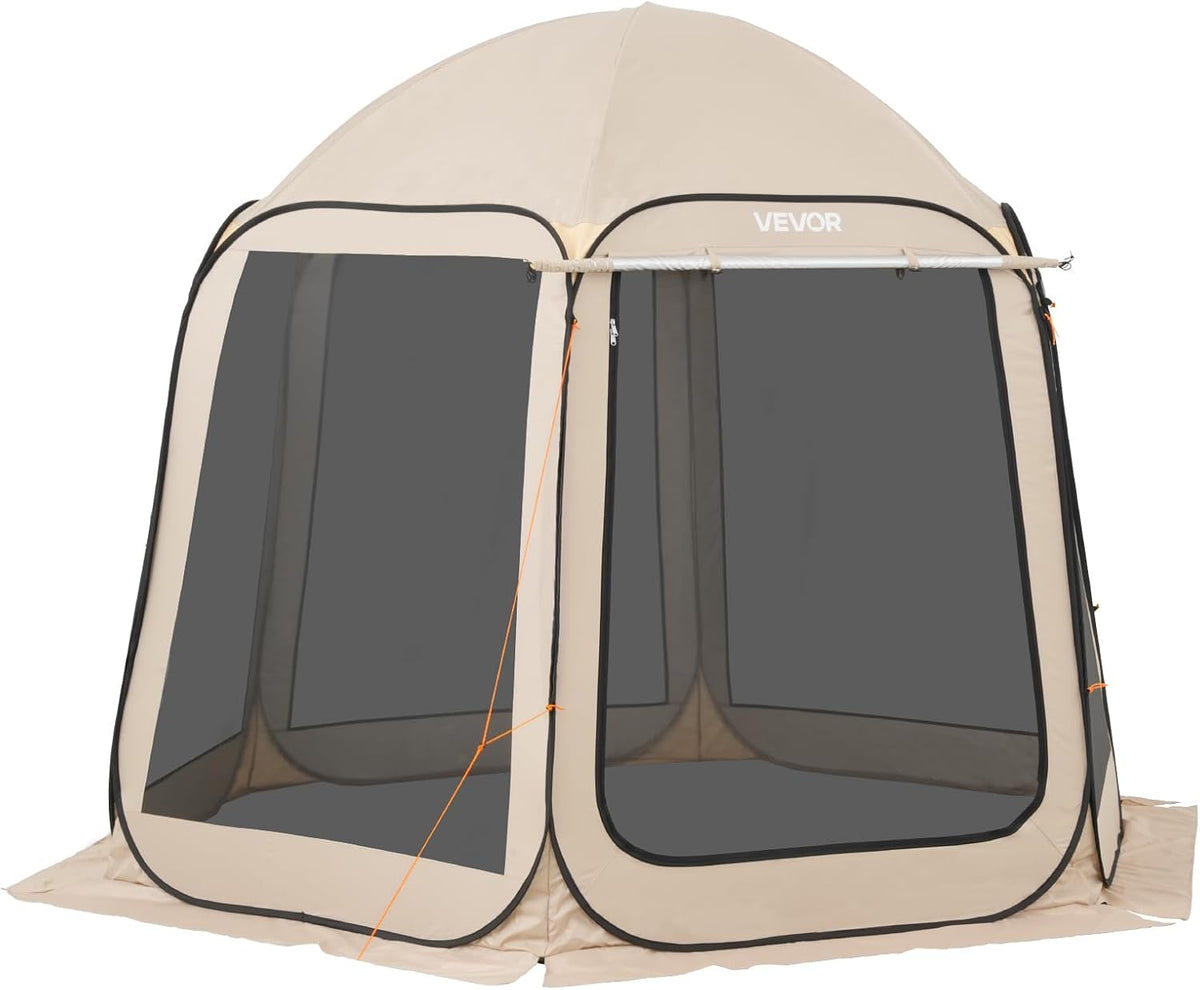 Pop Up Screen House Tent VEVOR 10 x 9.2 FT Pop-Up Screen Room with Awning, Portable Screen Tent Gazebo for 4–8 Person, Instant Screen Canopy with Carry Bag for Patio Backyard Camping