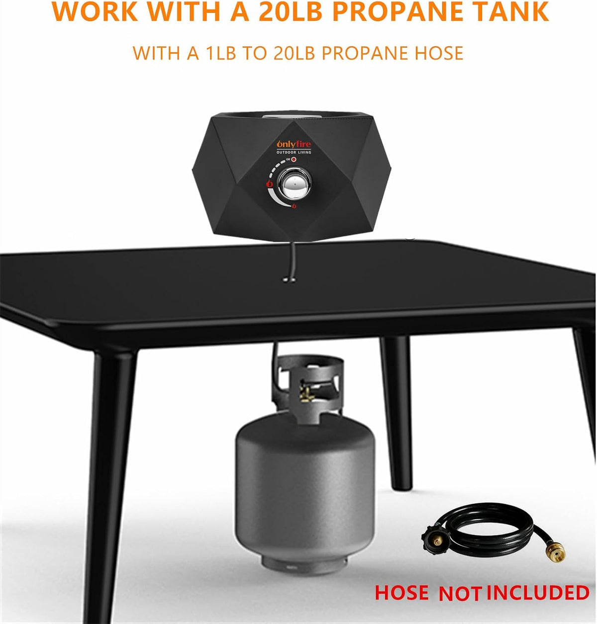 14" Modern Gas Fire Pit Bottom-Mounted for Table with Umbrella Hole, FP003