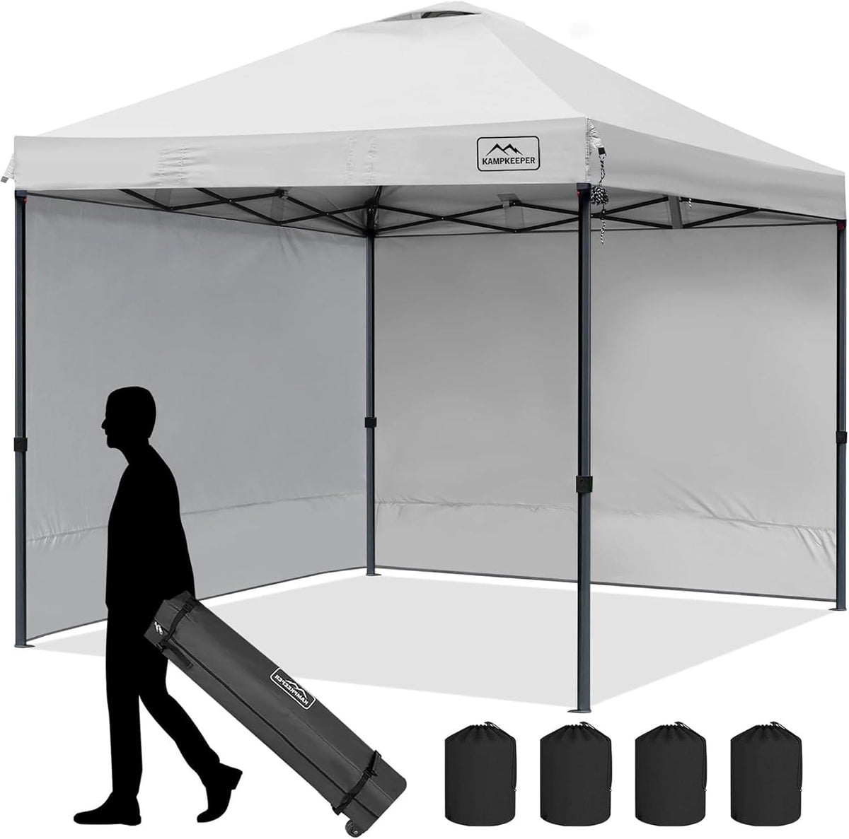 KAMPKEEPER Outdoor Pop-Up Canopy Tent with 2 Sidewalls, White, 10 x 10 Ft