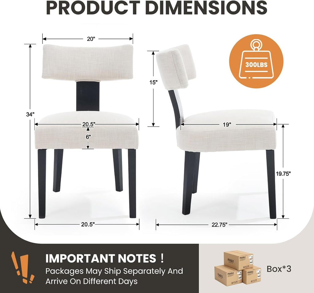 RIVOVA Mid Century Modern Dining Chairs Set of 6 Farmhouse Linen Fabric Upholstered Dining Room Chairs Kitchen Chairs with Curved Backrest Black Wood Legs, Beige