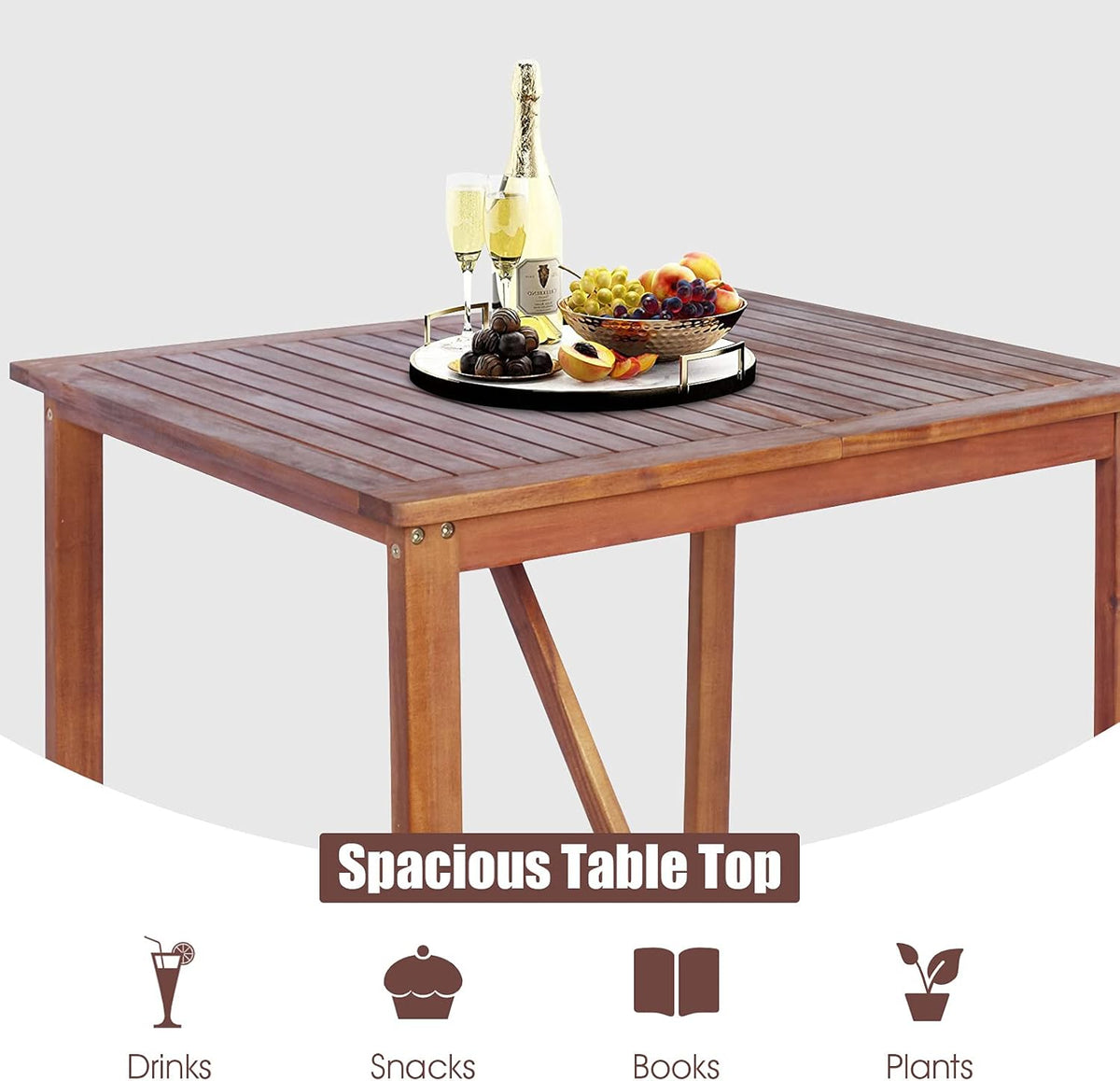 COSTWAY 3PCS Bar Table Set, Outdoor Acacia Wood Dining Set