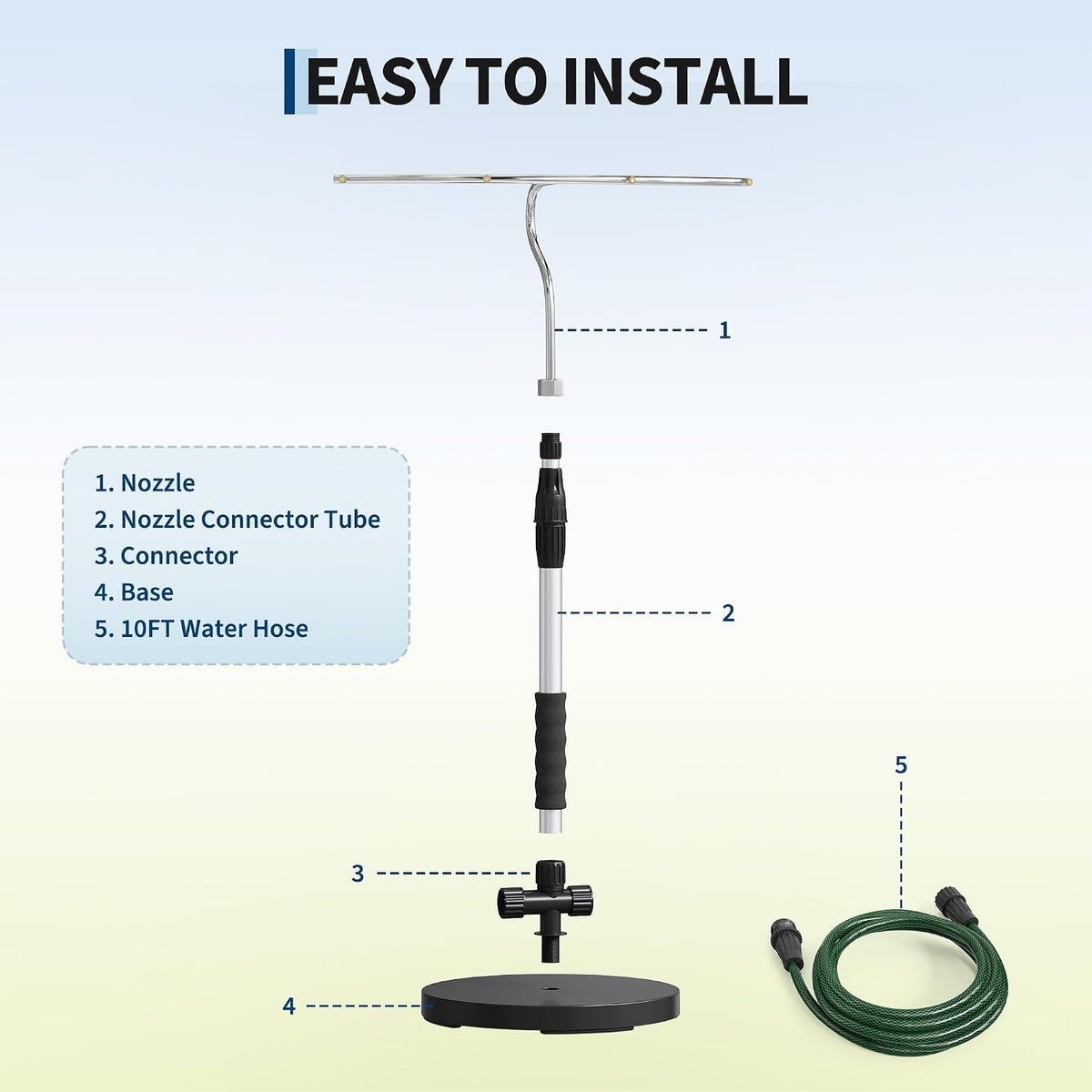 Standing Misters for Outside Patio with T-Bar 4 Nozzles & 10ft water hose