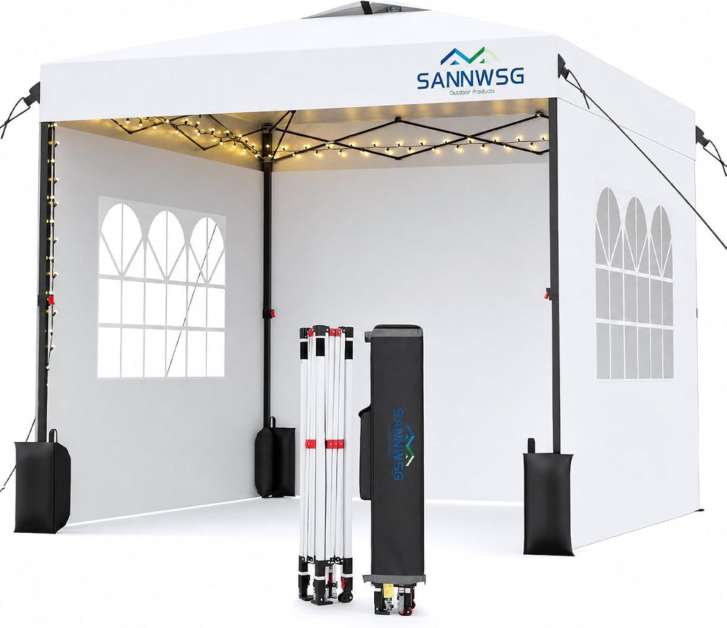10X10 Pop Up Canopy Tent with 3 Sidewalls,Easy Up Canopy,Commercial Instant Shelter,Heavy Duty One Person Set Up Event Tent,White