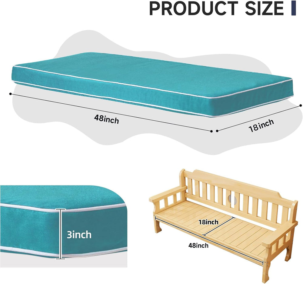 PNP FKJP Outdoor Bench Cushion 48x18x3 Inch, Aqua Blue