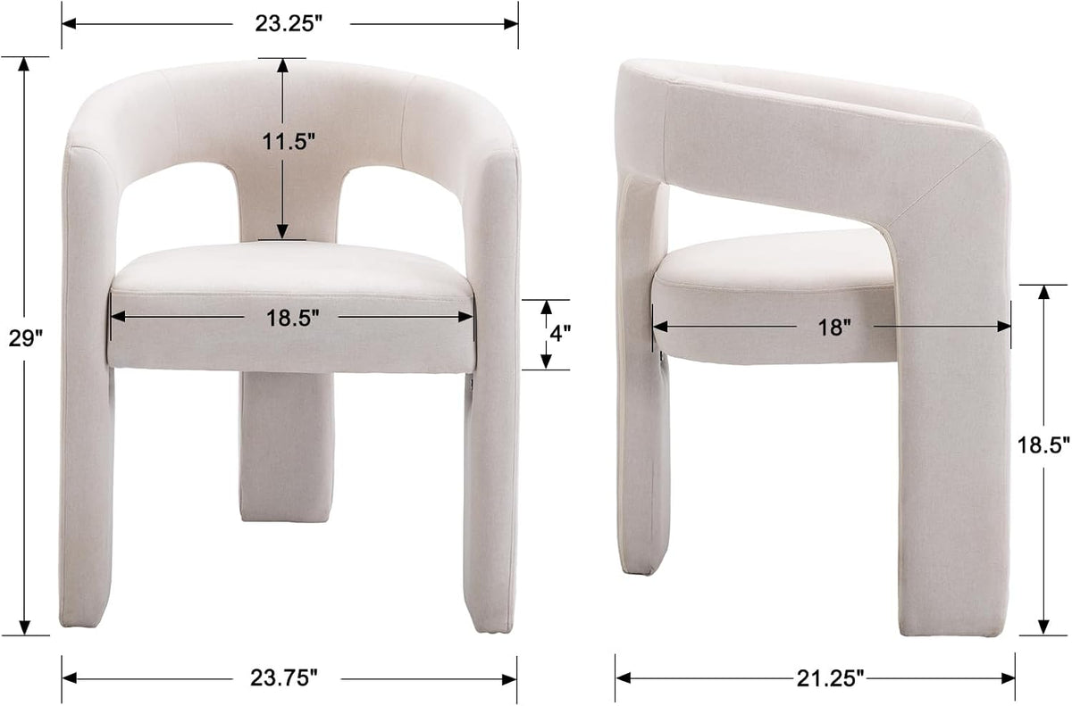 Modern Barrel Dining Chairs Set of 4, Upholstered Accent Kitchen Chair with Arms Comfy Linen Fabric Side Chair for Living Room/Home Office/Reception, Linen Cream