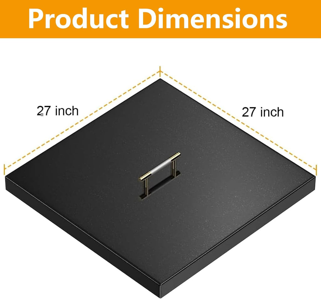 AJinTeby Fire Pit Lid Fits 24" x 24" Drop-in Fire Pit Pan, 27" x 27" Upgrade Porcelain Steel Fire Pit Cover, Fire Pit Cover Rectangular Burner Pan