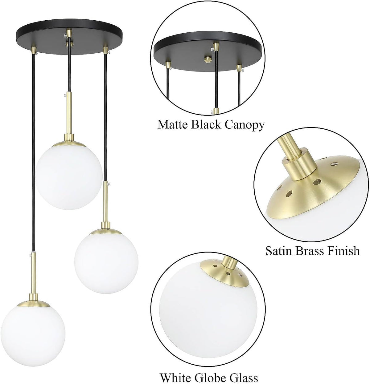 xinbei lighting 3-light cluster globe pendant light for, view 9