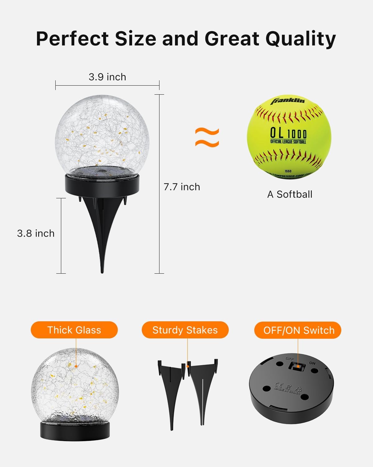 4 Pack 3.94" Warm White Solar Powered Cracked Glass Globe Lights