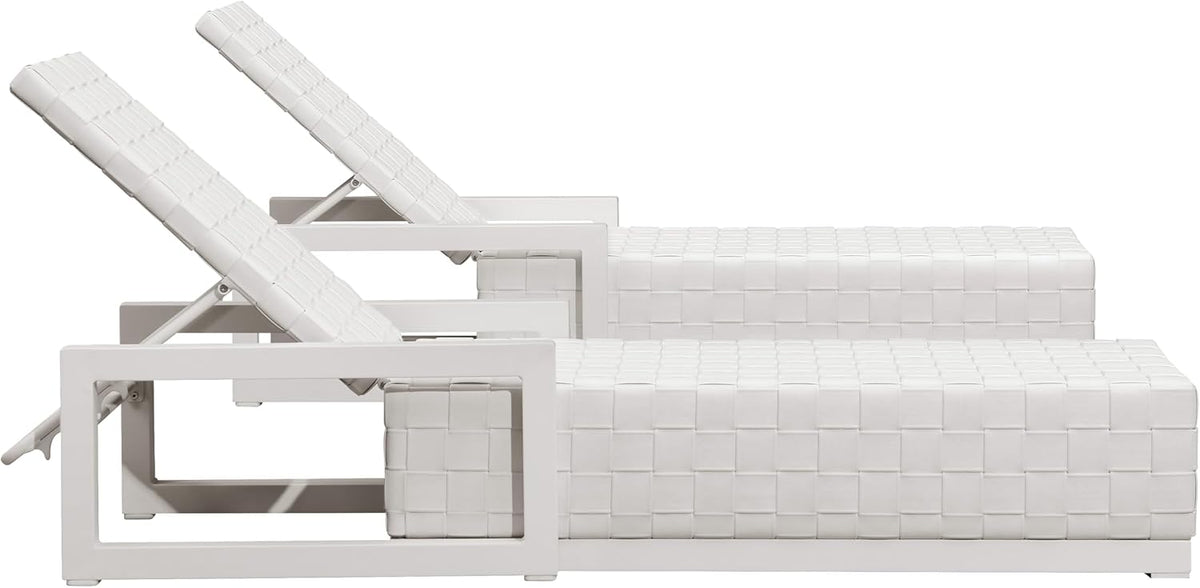 PURPLE LEAF Pool Lounge Chair Set of 2 PU Leather Patio Chaise Lounge White