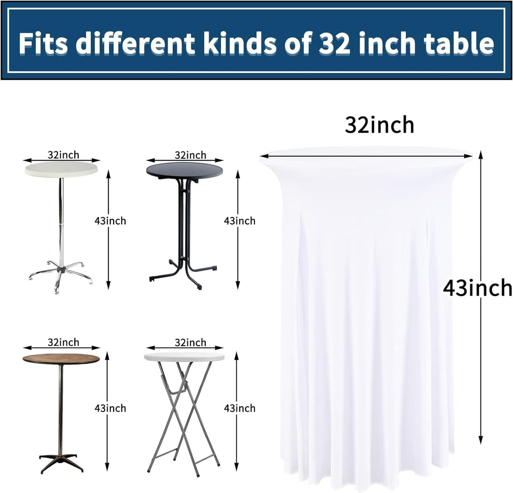 8 Packs White Round Cocktail Table Skirt 32"x 43"