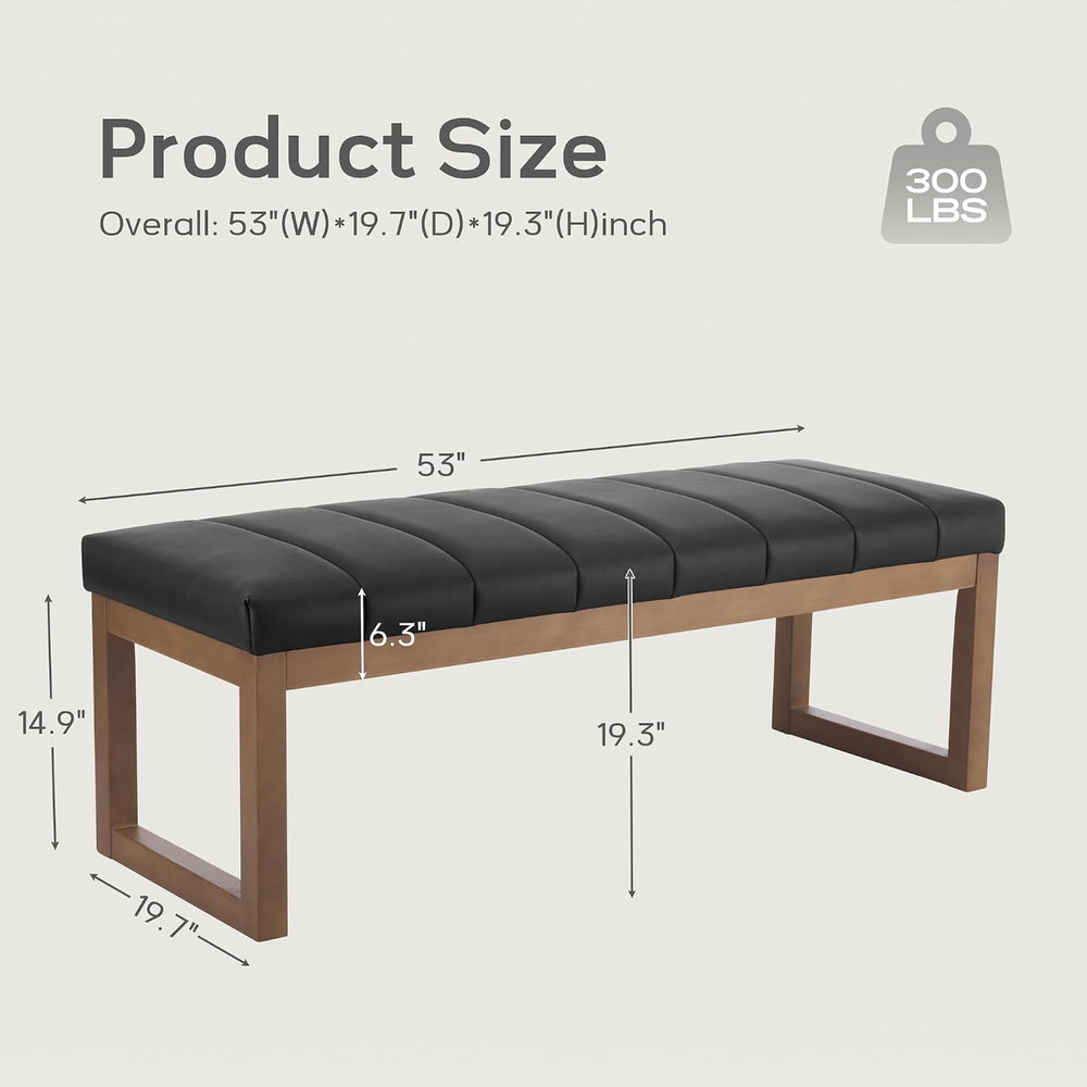 52.7" Bedroom Bench for End of Bed, Faux Leather Entryway Bench (Black-PU)