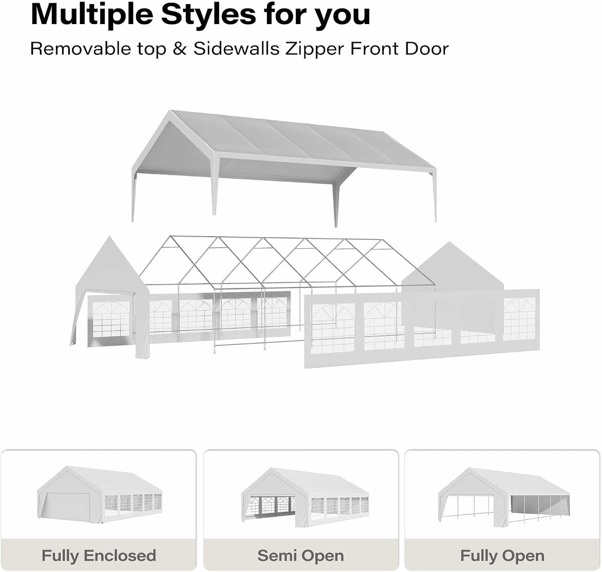 LAUSAINT HOME 20x30 Party Tent, Heavy Duty Waterproof Canopy with Removable Sidewalls & Roll-Up Door, Large White Event Shelter with Steel Frame for Wedding, Backyard, BBQ, Camping, for 35–60 People