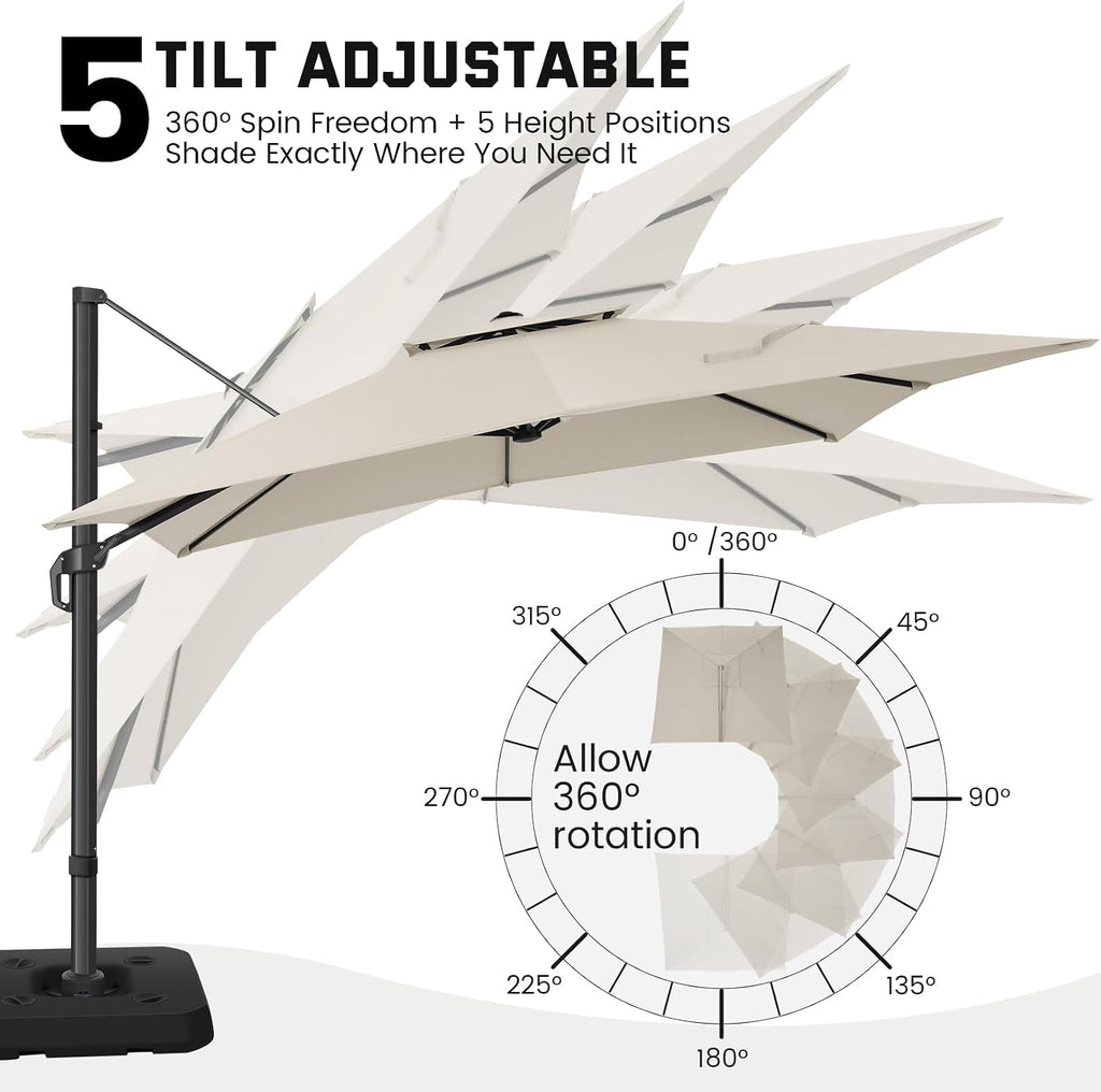Hoteel Outdoor Patio Umbrella - 10ft Cantilever Umbrella for Patio Heavy Duty Offset Umbrellas with Stand, 360 Rotation Double Top Large Table Umbrella on Clearance for Deck Pool Backyard