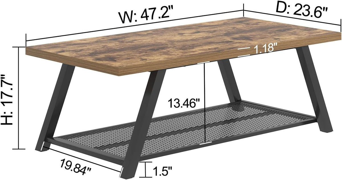 FOLUBAN Coffee Table with Storage for Living Room, Rustic Brown, 47 Inch