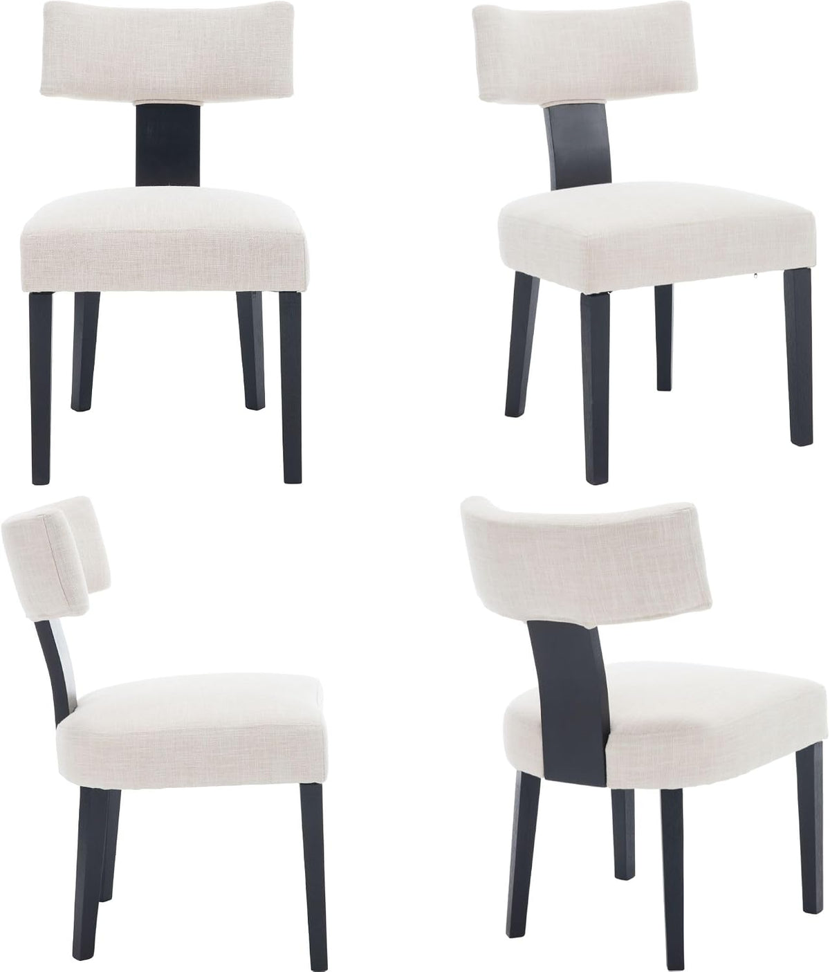 RIVOVA Mid Century Modern Dining Chairs Set of 6 Farmhouse Linen Fabric Upholstered Dining Room Chairs Kitchen Chairs with Curved Backrest Black Wood Legs, Beige