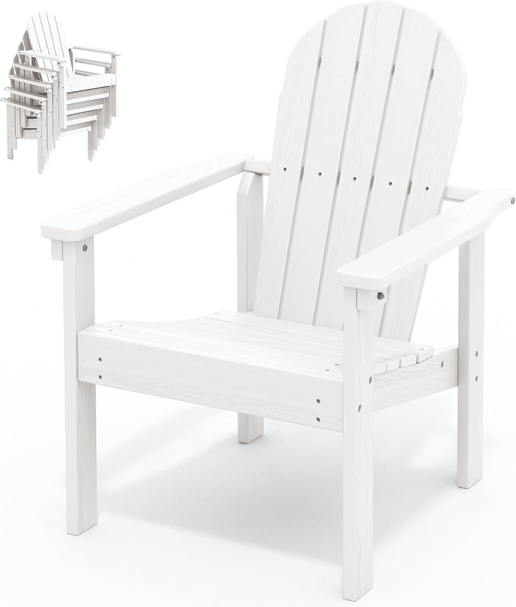 SERWALL HDPE Stackable Adirondack Chair,Space-Saving, White