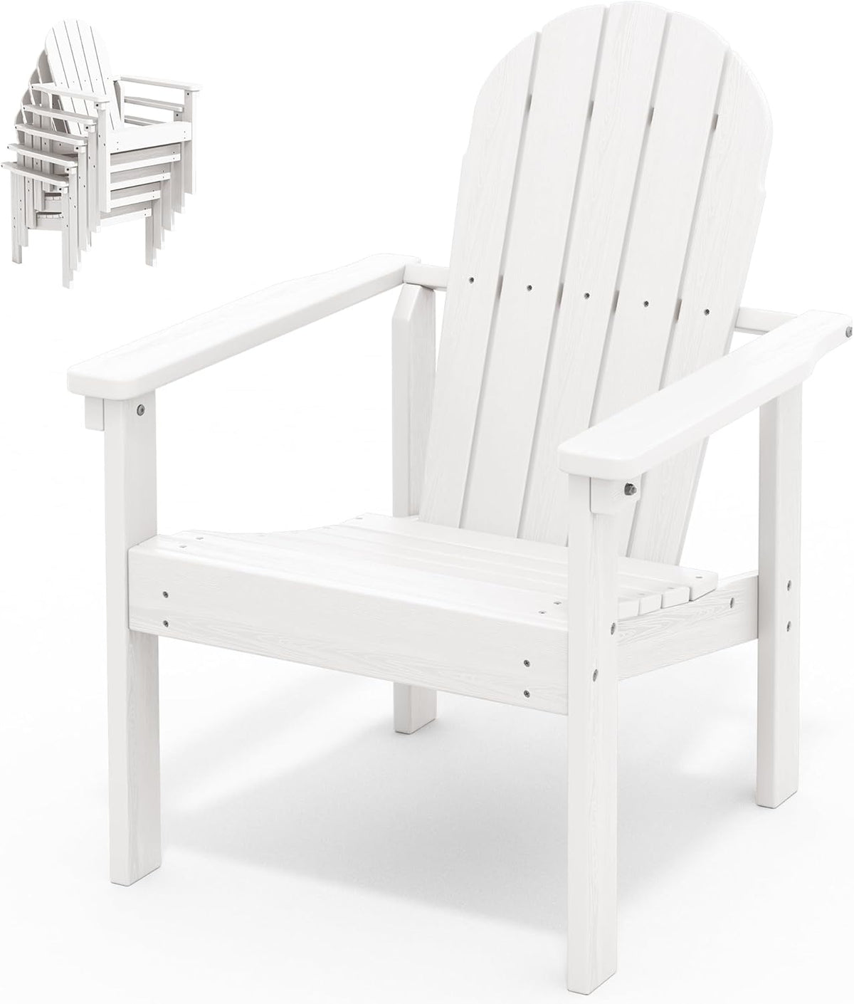 SERWALL HDPE Stackable Adirondack Chair,Space-Saving, White
