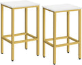 MAHANCRIS Bar Stools, Set of 2 Bar Chairs, Kitchen Breakfast Bar Stools with Footrest, 25.8-Inch Height, Rectangular Industrial Stools, for Dining Room, Easy Assembly, White and Gold BAJW0101
