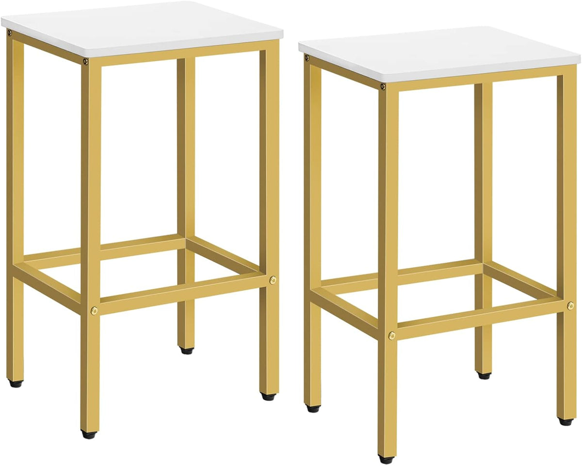 MAHANCRIS Bar Stools, Set of 2 Bar Chairs, Kitchen Breakfast Bar Stools with Footrest, 25.8-Inch Height, Rectangular Industrial Stools, for Dining Room, Easy Assembly, White and Gold BAJW0101