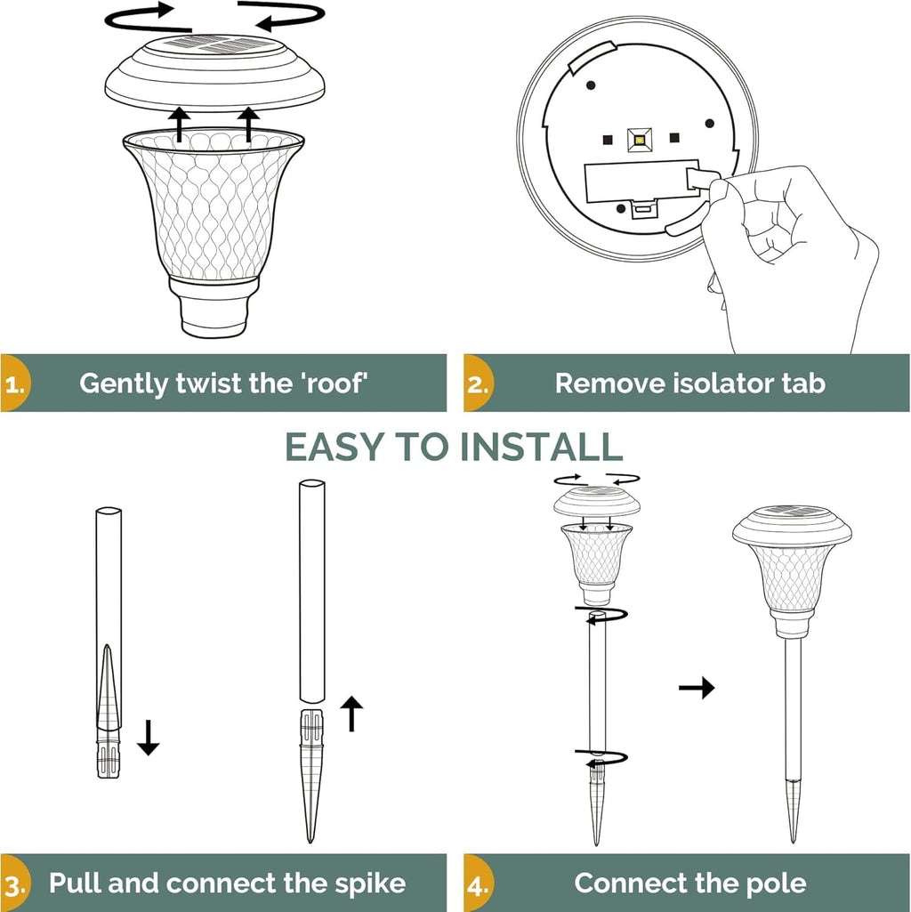 GIGALUMI Metal & Glass Solar Lights Outdoor, 8 Pack LED Garden Lights