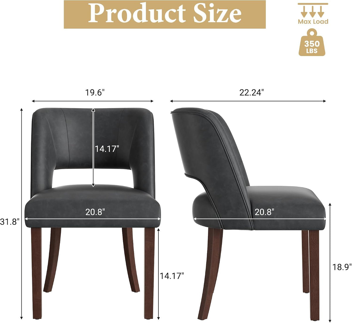 Dining Chairs Set of 8,Modern Dining Room Chairs with Thick Cushions,Faux Leather Upholstered Kitchen Dining Chairs with Wood Legs for Kitchen Dining Room Living Room,Black