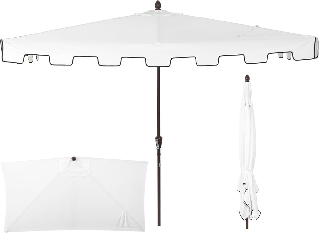 JONATHAN Y Sidney 9 ft. Crank Half Patio Market Umbrella, White