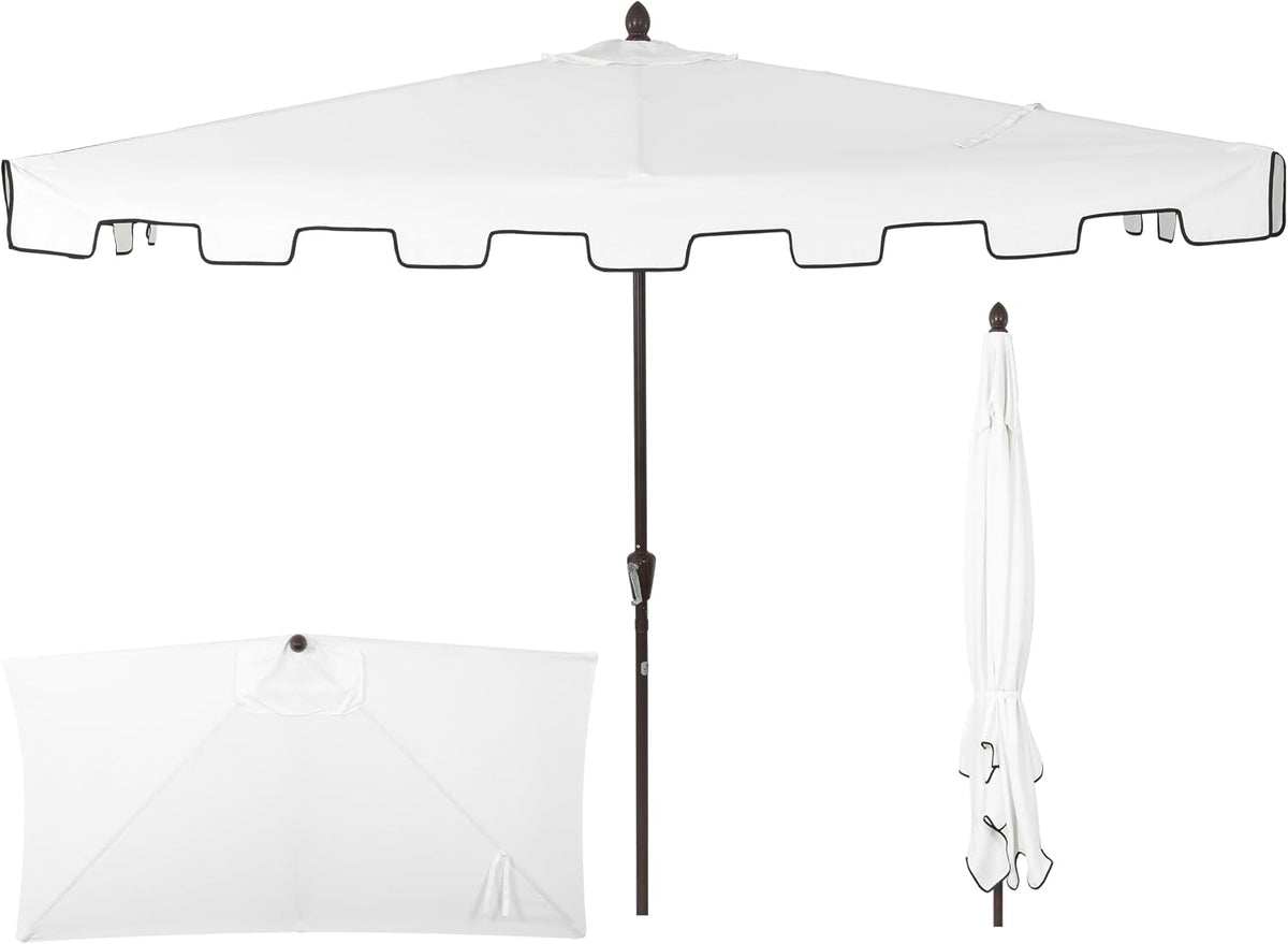 JONATHAN Y Sidney 9 ft. Crank Half Patio Market Umbrella, White