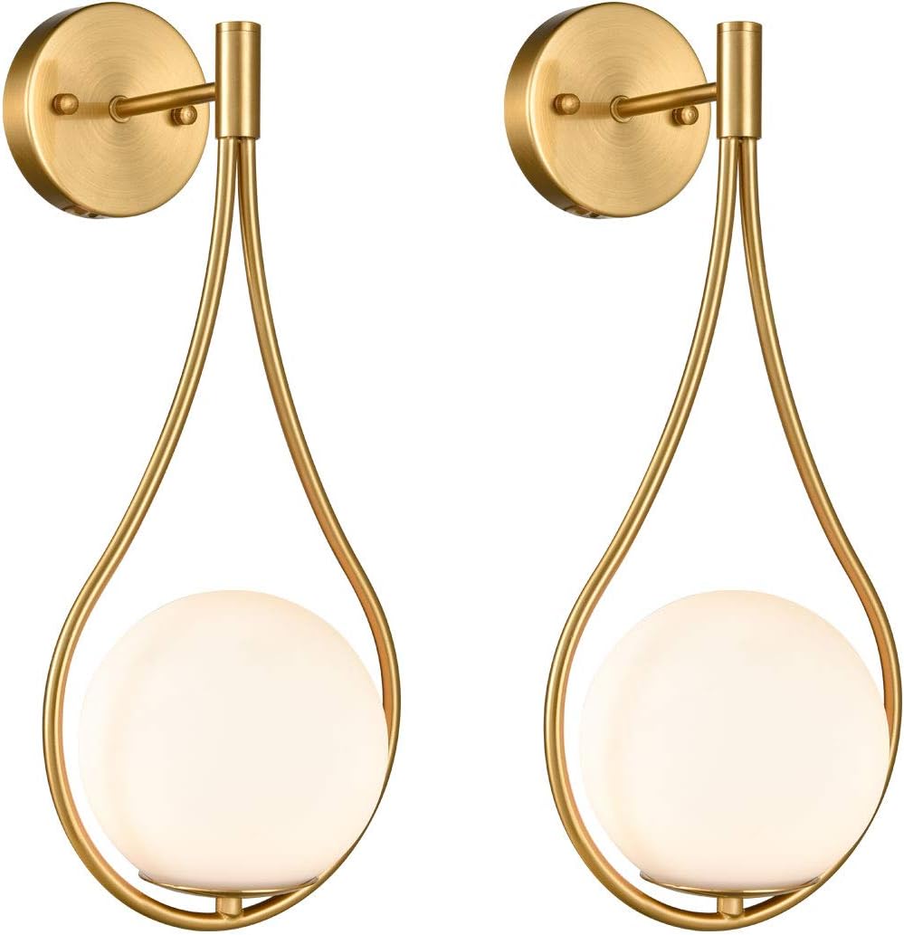 HOLKIRT Mid-Century Brass Globe Wall Sconce, Vanity Light Set of 2