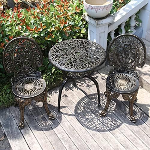YKSY&YKSY Patio Bistro Set.Rust-Resistant Cast Aluminum Bistro Table Set with Umbrella Hole for Backyard (Crown Copper)