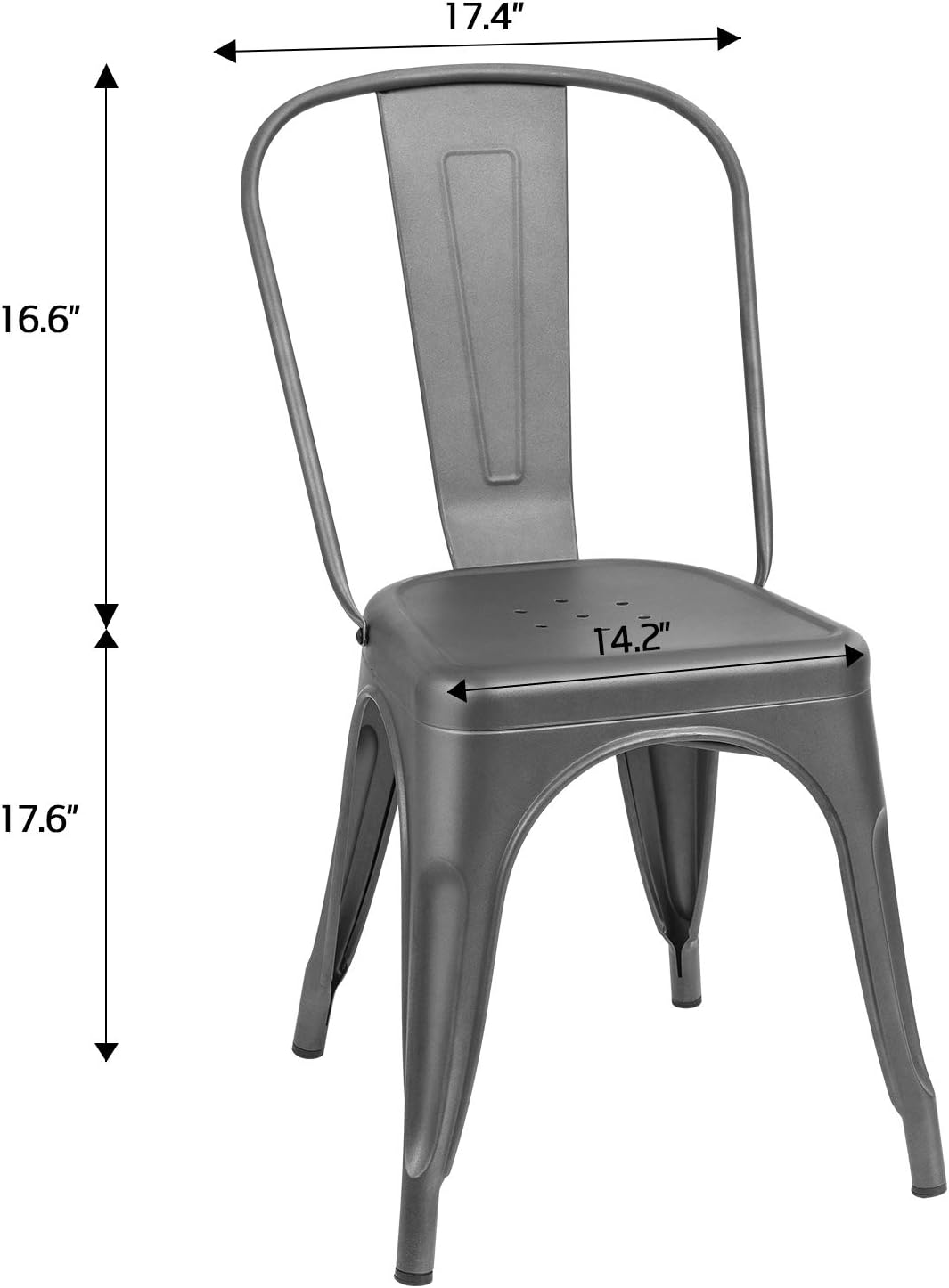 Furmax Metal Dining Chair Indoor-Outdoor Use Stackable Classic Trattoria Chair Chic Dining Bistro Cafe Side Metal Chairs Set of 4 (Gray)