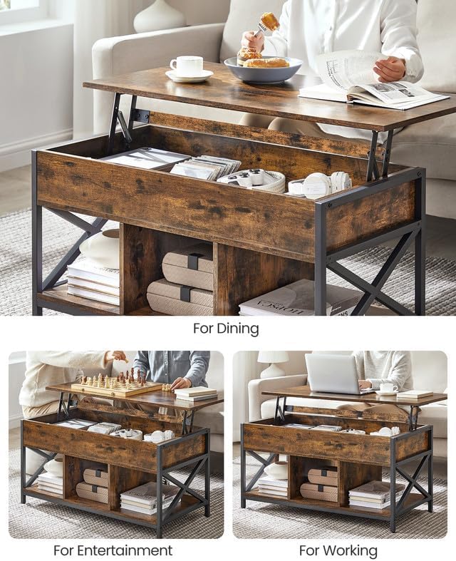 VASAGLE Lift Top Coffee Table with Storage Shelf, 3 Compartments