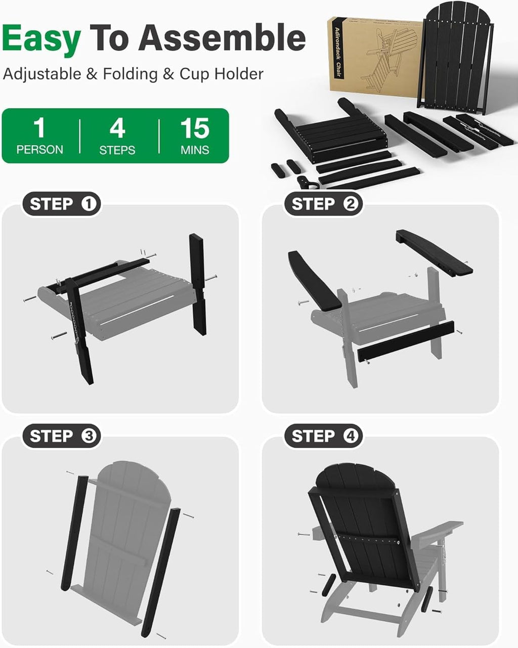 YEFU Adirondack Chairs Set of 4 for Patio: Folding Plastic Fire Pit Chair