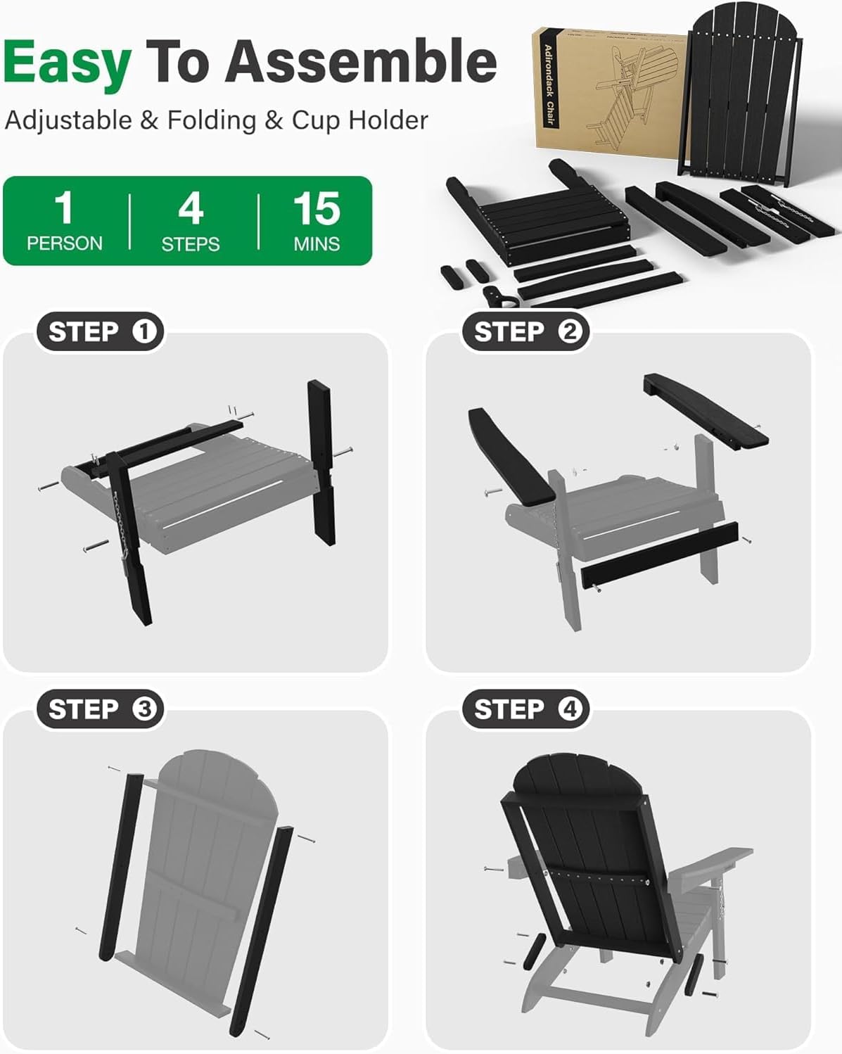YEFU Adirondack Chairs Set of 4 for Patio: Folding Plastic Fire Pit Chair