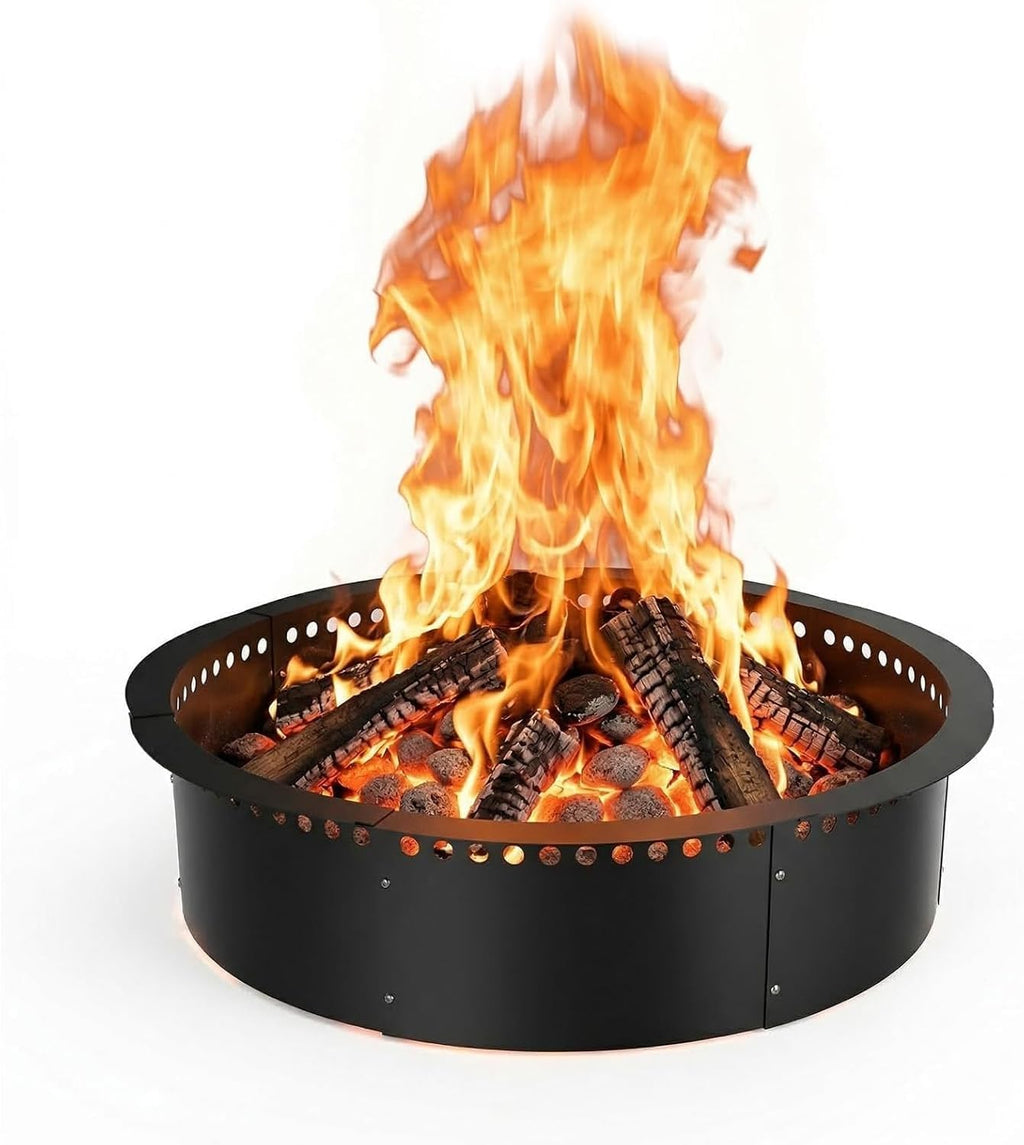 Smokeless Fire Pit Ring, 32 inch Outer/28 inch Inner Outside Fire Pit, Heavy Duty Large Solid Metal Steel Round Firepit Rim Insert for Outside Wood Burning, DIY Campfire Ring